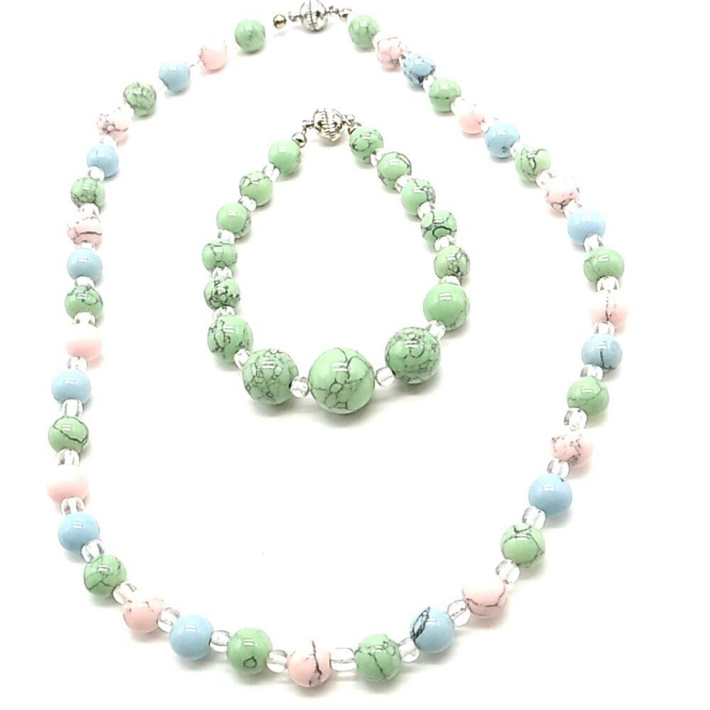 Vintage Pastel Dyed Howlite Necklace & Bracelet Set